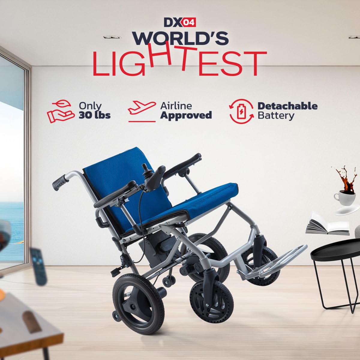 Rubicon DX04 World’s Lightest 30 lbs Foldable Electric Wheelchair – Portable Travel Power Chair – Airline Approved – Compact Lightweight Mobility Chair for Adults – 10 Mile Range (Model4)