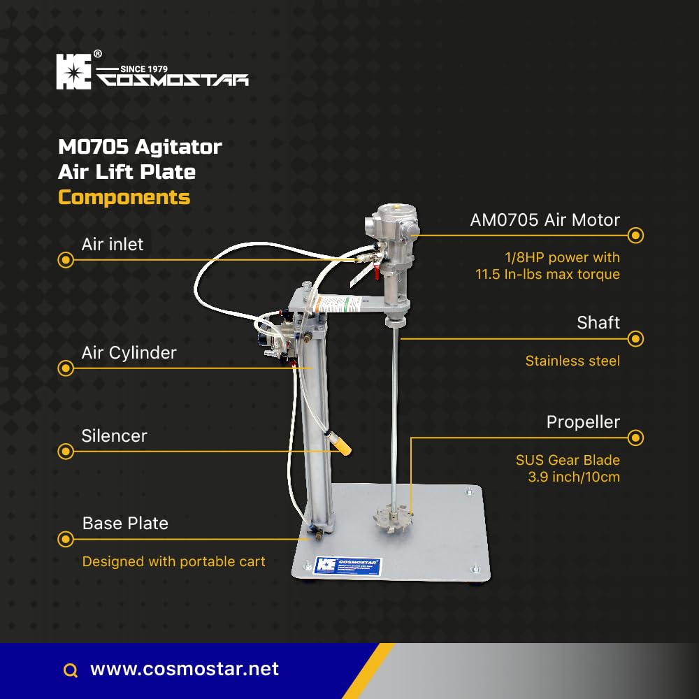 COSMOSTAR 5 Gallon Automatic Air Lifting Plate Mount Pneumatic Pail Agitator Paint Mixer | Drum Mixer | Pneumatic Bracket Mixer, Paint Stirring Machine, Paint Agitator