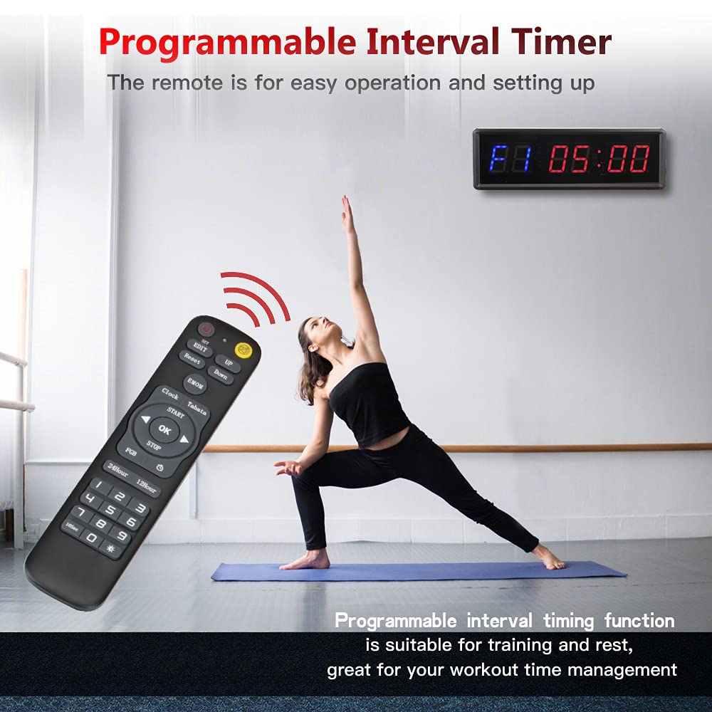 Gym Timer 1.5" LED Interval Timer Workout Timer Clock Stopwatch Timer Count Down/Up with Remote, Home Gym Garage Fitness with Buzzer,Digital Interval Training Timer for Classroom and Outdoor