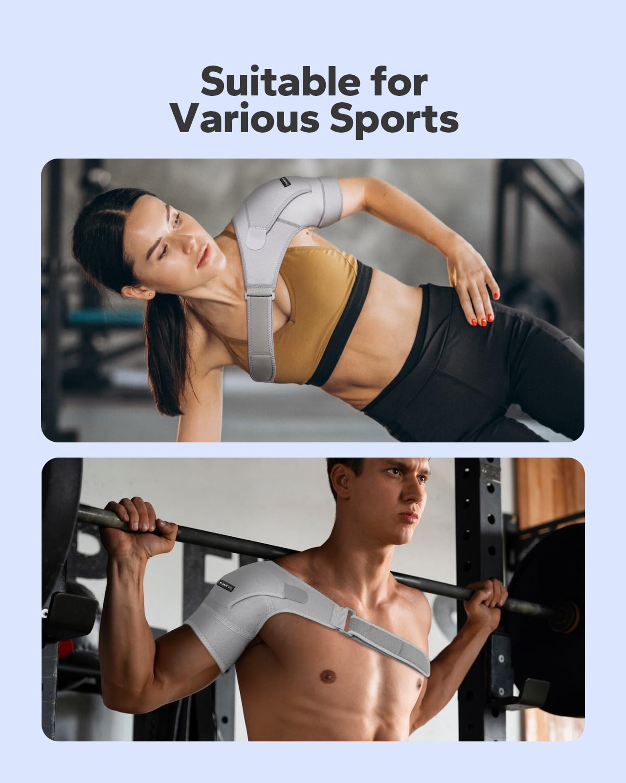 Komoko Shoulder Brace, Rotator Cuff Support Brace with Ice Pack Insertion Capability, Pressure for Preventing Strains and Dislocation, Alleviating Shoulder Pain, Adjustable Fit for Men and Women