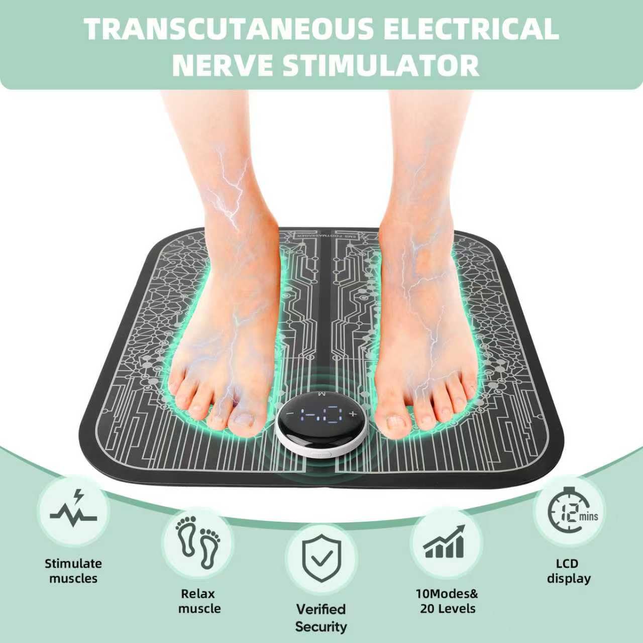 VFU Transcutaneous Electrical Nerve Stimulator for Pain Relief, EMS Foot Massager for Increase Local Blood Circulation,EMS Foot Stimulator Temporarily Reduce Lower Extremity Pain.