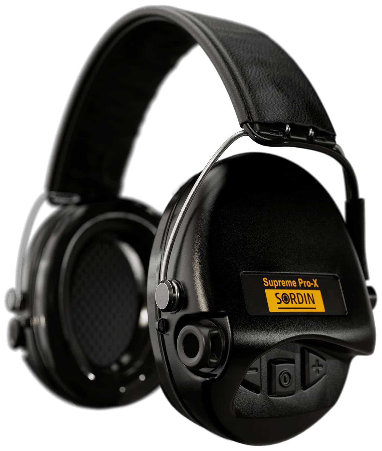 Sordin Pro-X Ear Muffs - 75302-X/L-02-G-S - Active and Electronic Ear Defenders w/Leather Headband - Gel Pads - Black
