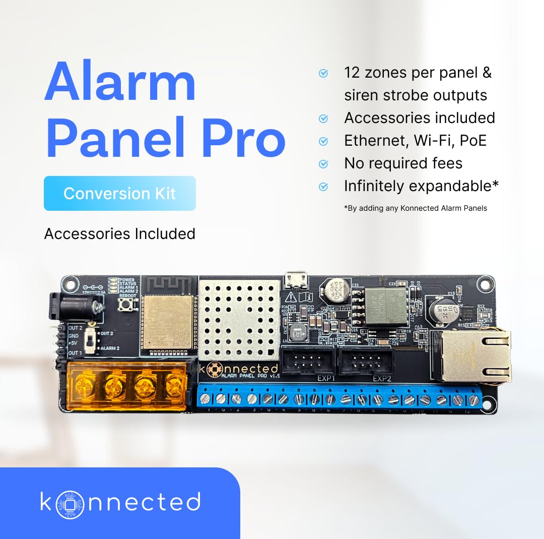 12-Zone Wired Smart Alarm Panel - Konnected Alarm Panel Pro (Board Only) - Make Wired Alarm System Smart - SmartThings, Alexa - No Batteries - No Monthly Subscription - Wi-Fi - Ethernet - PoE