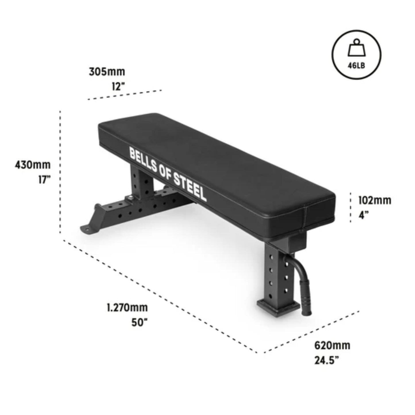 Flat Bench [Bells of Steel] Powerlifting Flat Weight Bench, New Version, Workout Bench for Home Gym, 12-Gauge Steel, 4in Thick Pad Gym Bench, 1000lb Capacity