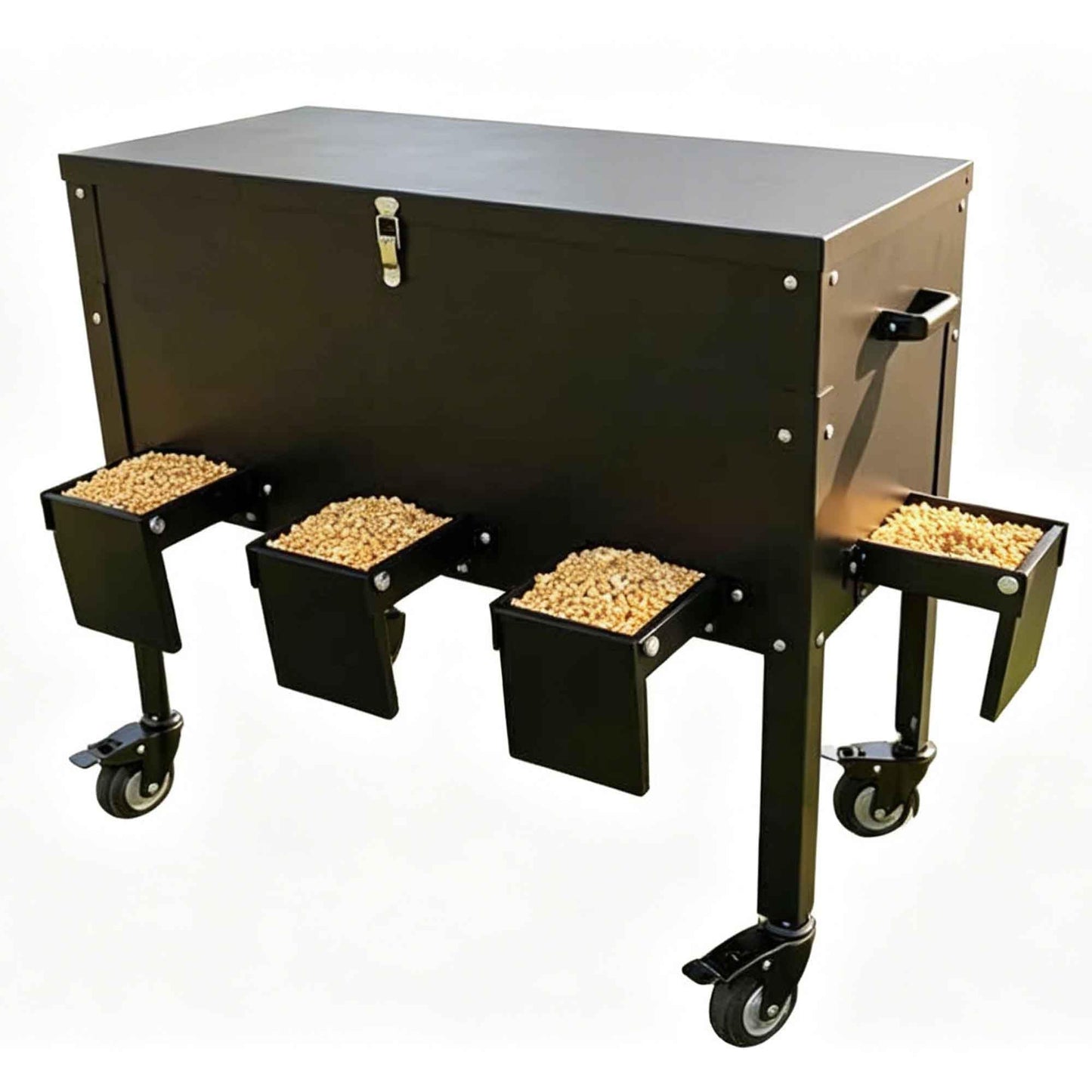 200 LBS Gravity Deer Feeder, Galvanized Steel Deer Feeder, 8 Feeding Ports Wildlife Feeder with Lockable All-Terrain Wheels & Rainproof Cover, Weather Automatic Corn Feeder for Farm, Backyard Outdoor
