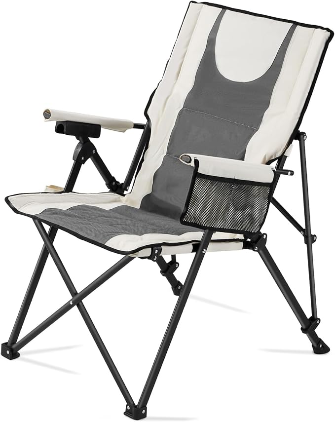 VEVOR Folding Camping Chair, 3 Reclining Positions, Outdoor High Back Camping Chair, 260lbs Weight Capacity, Full Padded Beach Chairs with Armrest & Headrest, Portable Lawn Chairs for Sports Travel