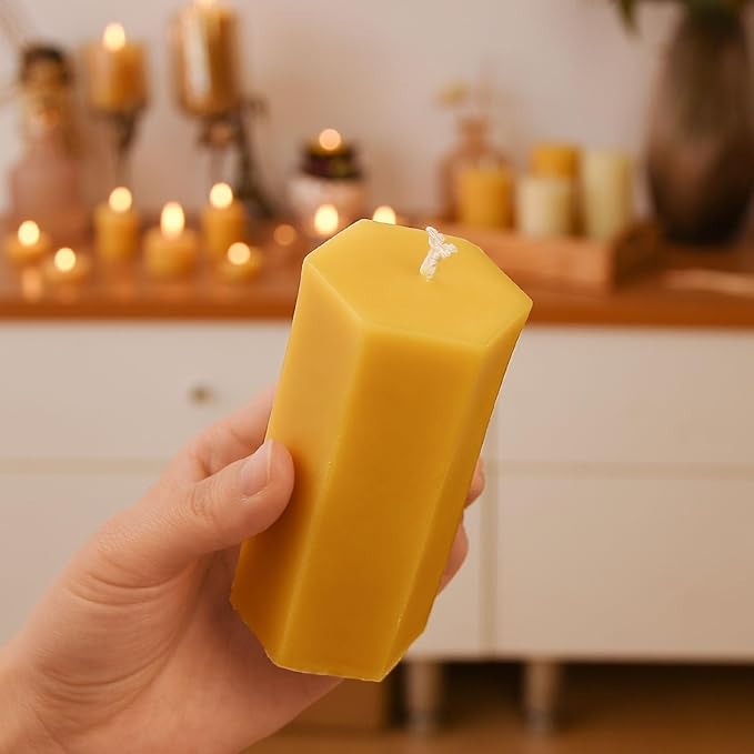 4PCS Hexagon Beeswax Pillar Candles,Large Handmade Pure Beeswax Candle,Unscented Smokelessï¼? * 4",18H, Raw