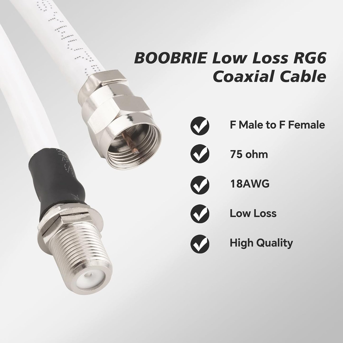 2PCS RG6 1.64ft RG6 Boobrie F Type TV Cable F Type Male to F Female Coaxial Cable TV Antenna Extension for DVR, VCR