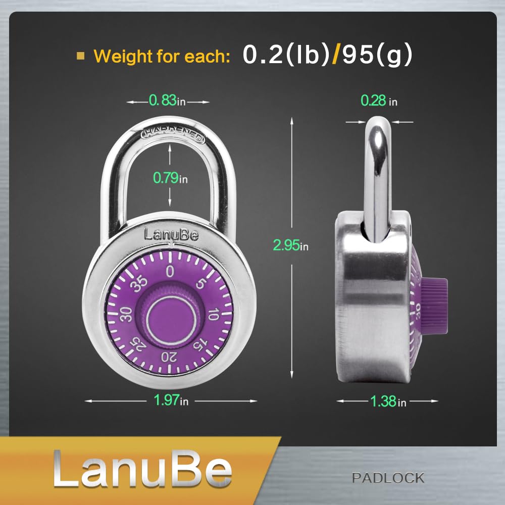 LanuBe Standard Dial Combination Lock, 2 inches. Wide, with Different Combinations, Purple Turnplate, Pack of 60; Lock for School, Employee, Gym Sports Locker, Case, Toolbox