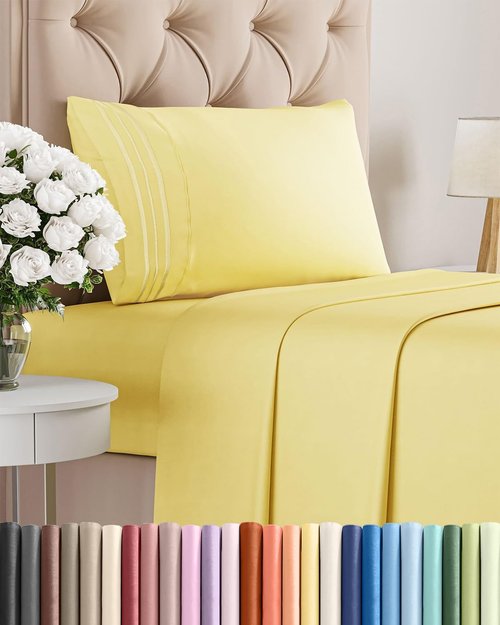 Hotel Luxury Twin XL Sheet Set by [Brand Name] - Comfy, Breathable & Cooling - Ultra-Soft, Deep Pockets - Yellow