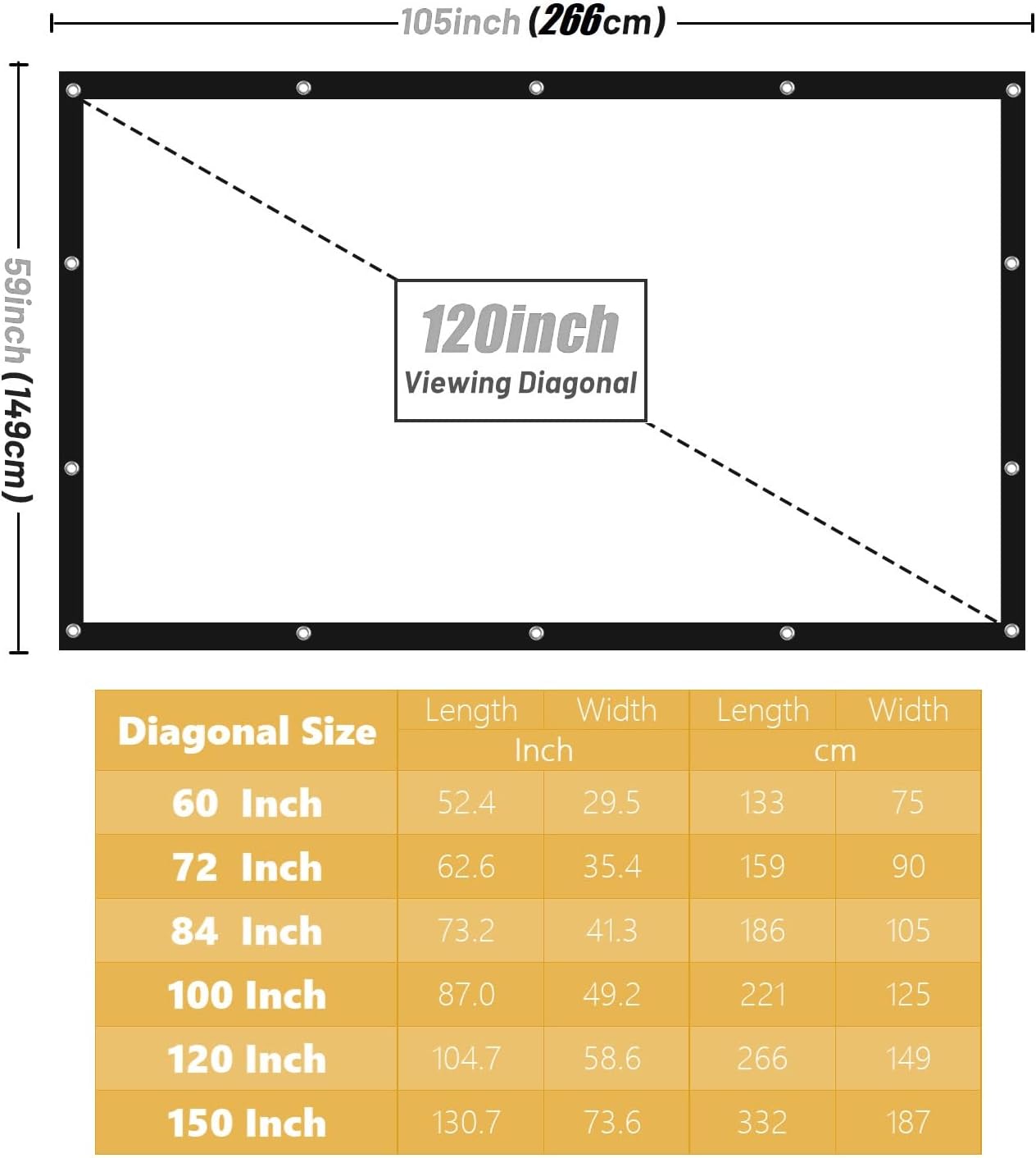 BooLooT 16:9 (100 inches) Projector Screen Portable Movies Screens Foldable Wrinkle-Resistant Fabric with Dual