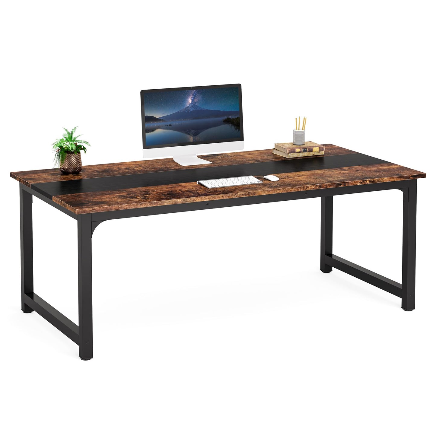Tribesigns Modern Computer Desk, 63 x 31.5 inch Large Office Desk Computer Table Study Writing Desk Workstation for Home Office, Rustic/Black