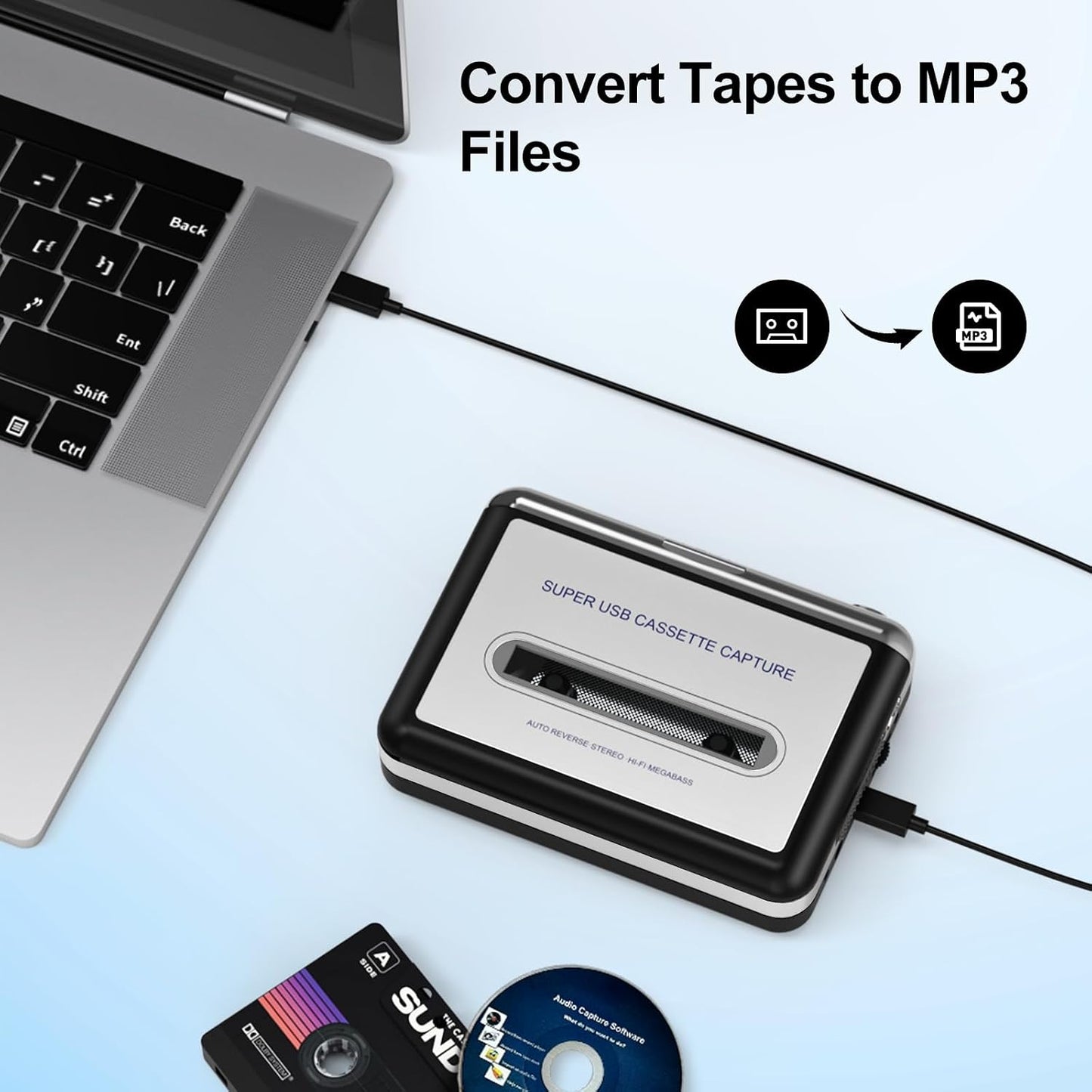 Cassette MP3 Personal Player, Convert Tape to Digital, Walkmaner Portable Tape Recorder with Auto-Reverse, Headphone