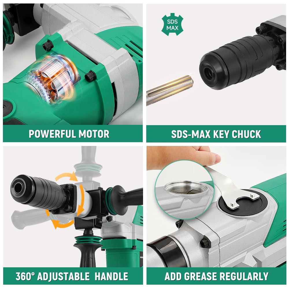 Hoteche Electric Demolition Jack Hammer 1500W Heavy-Duty SDS-MAX Concrete Breaker with Flat & Point Chisel
