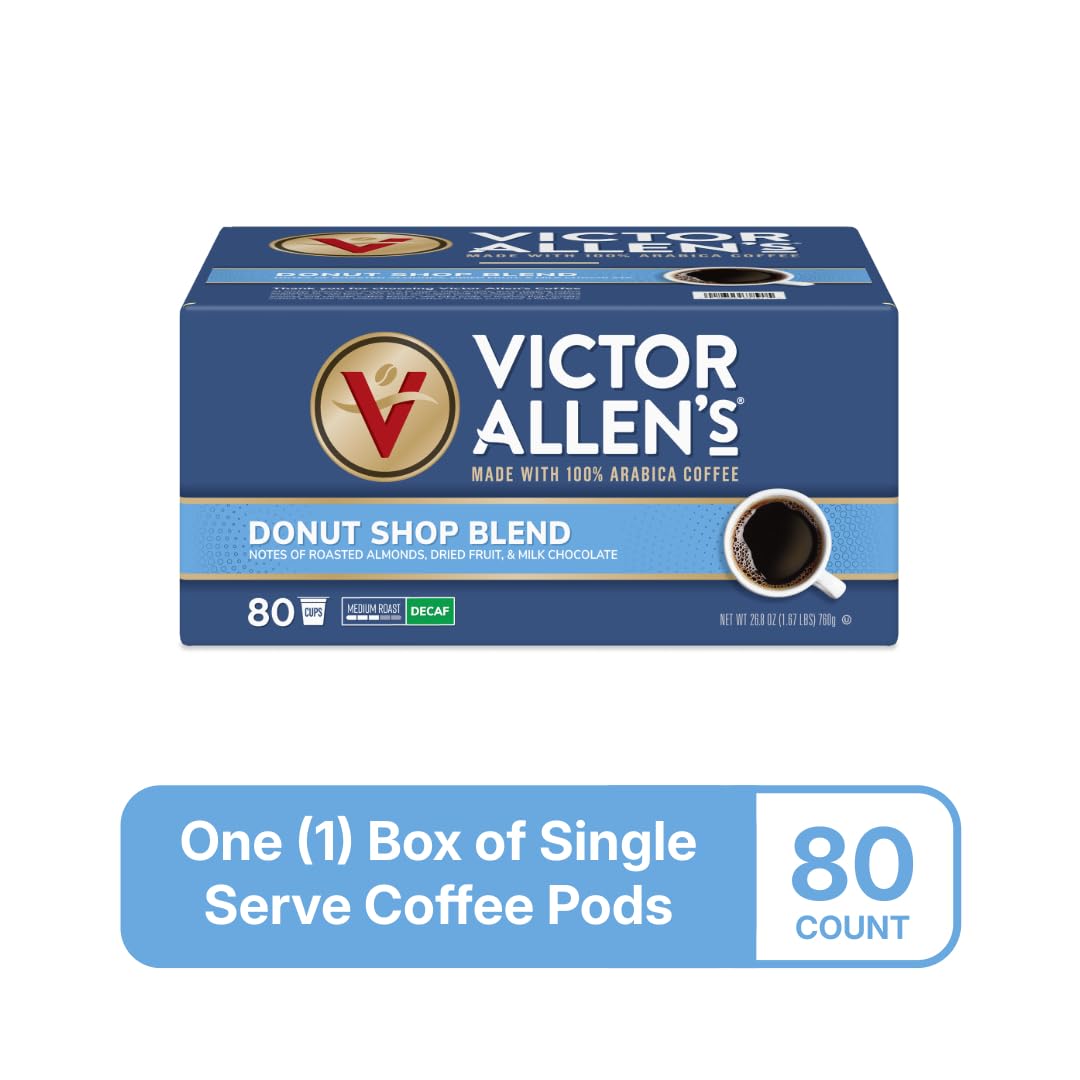 Victor Allen's Coffee Decaf Donut Shop Blend - Medium Roast Single Serve Pods | 80 Count for Keurig K-Cup Brewers
