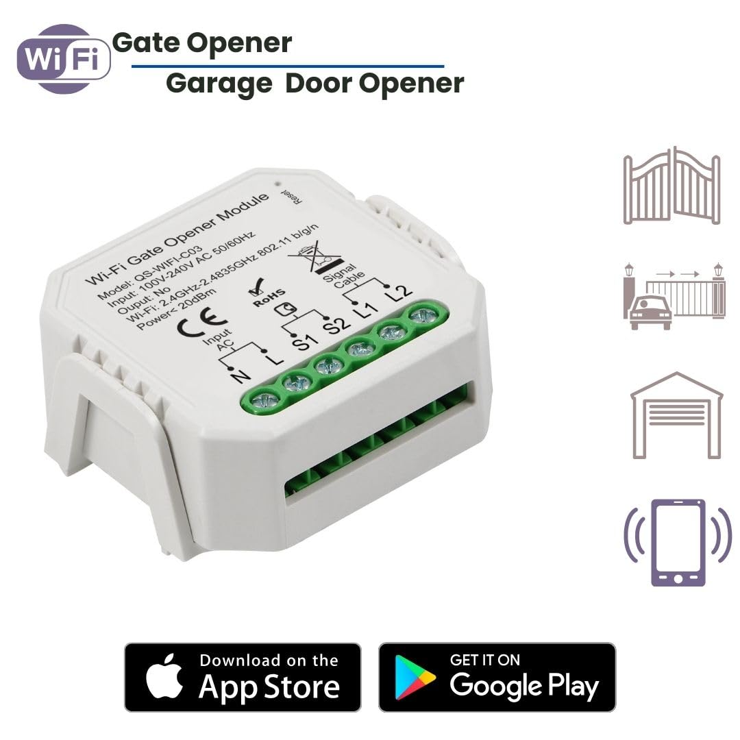 Alpha Smart Garage & Gate Opener with Geofencing, WiFi Remote Controller with App, Compatible with Alexa, Google Home and Assistant, Wireless Door Opener, Door Alert, No Hub Required