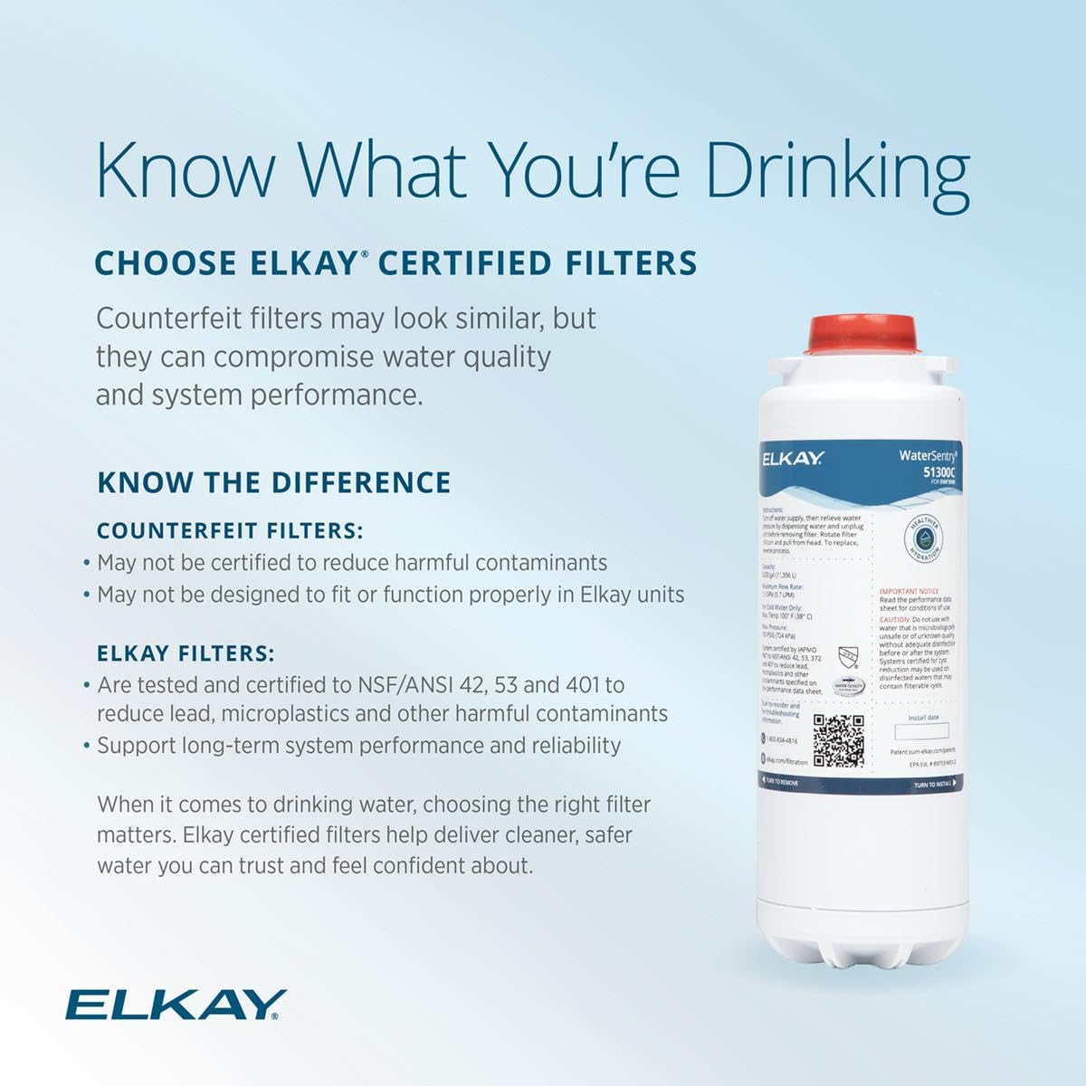 Elkay Genuine WaterSentry 51300C Lead + Microplastics NSF/ANSI Certified Filter (Single)(Bottle Fillers)