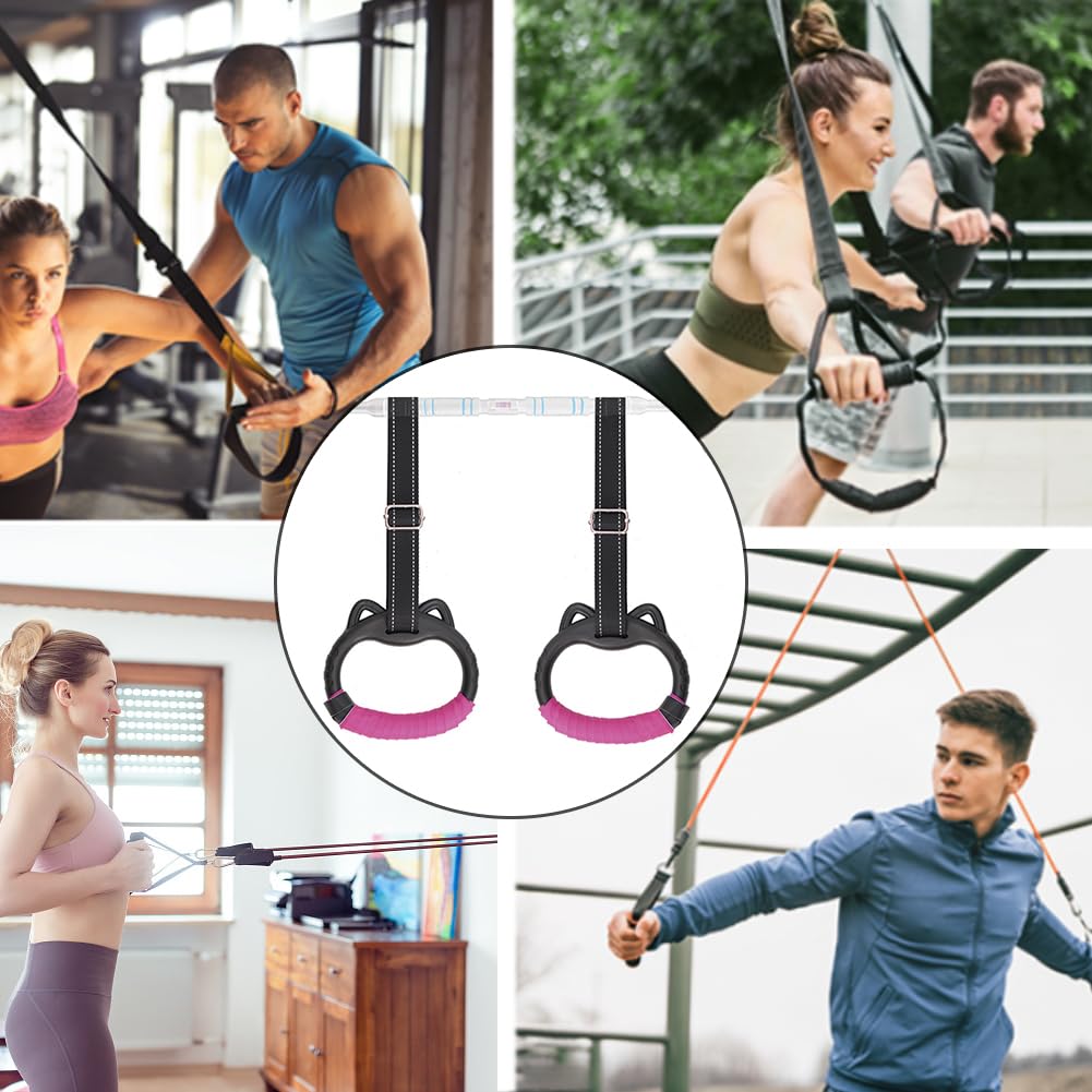 Londehuhai Gymnastics Rings Set, Professional Trapeze Bar Pull Up Rings with Straps Playground Home Gym Ring with Drawstring Bag for Physical Training(Color:Pink)