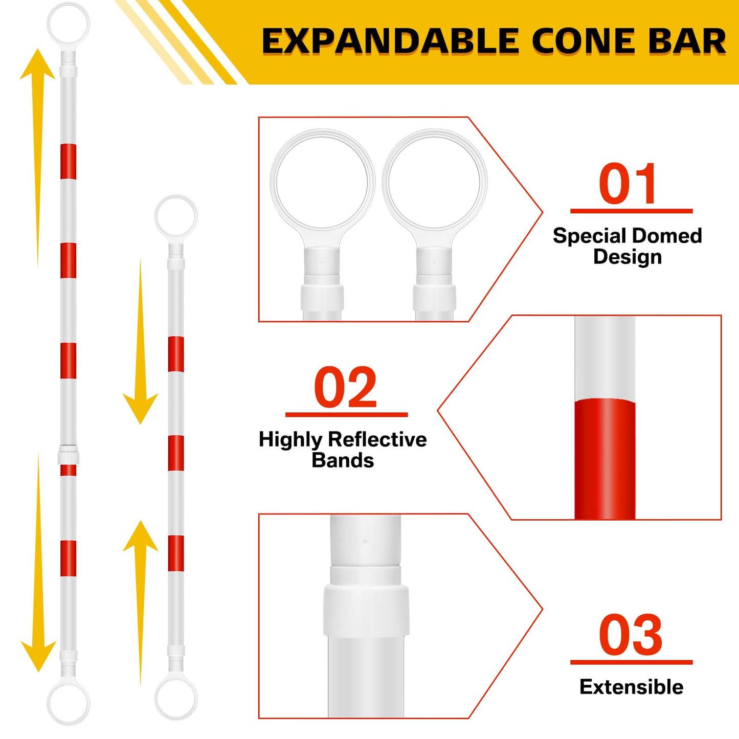 Huwena 24 Pcs 12 Pcs Retractable Traffic Cone Bar from 4ft to 7.2ft Expandable Safety Cone Bars Lightweight Traffic Barricade for Road Parking Use, Parking Lots, Road Construction