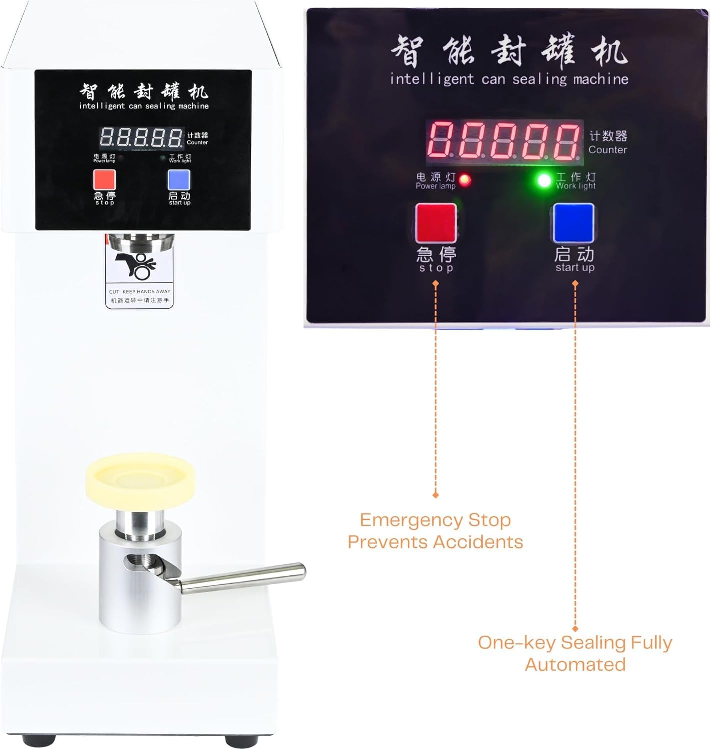 Automatic Can Sealing Machine, Intelligent Electric Cup Bottle Sealer Machine with Counter & LCD Display, 2.2” Dia. & 5.7”-7.9” Height Tin Can Seaming Closing Capping Machine