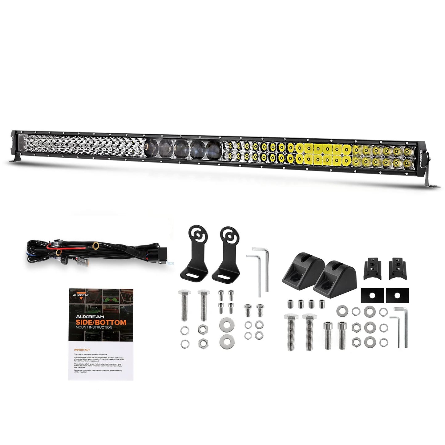 Auxbeam 52" LED Light Bar, 450W, 55000LM, 5D Pro Lens Off Road Driving & Fog Light Combo with 10FT Wiring Harness Kit (Professional Grade Outdoor Lighting Source P8 LED)