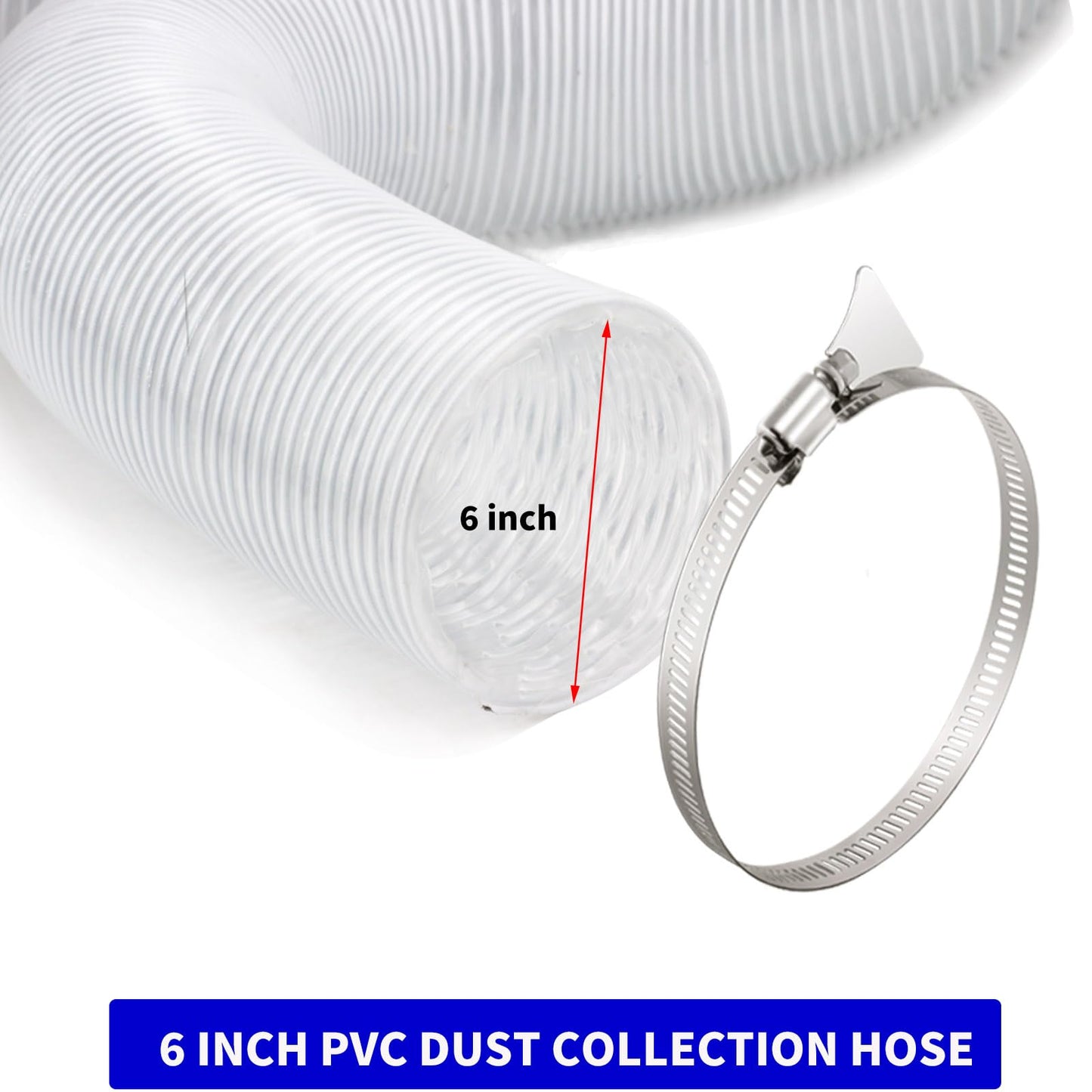 JUYO VONSAN 6 inch Dust Collection Hose 33ft 6” Heavy Duty Clear PVC Debris Flex Dust Collector Hose (6'' X 33ft)