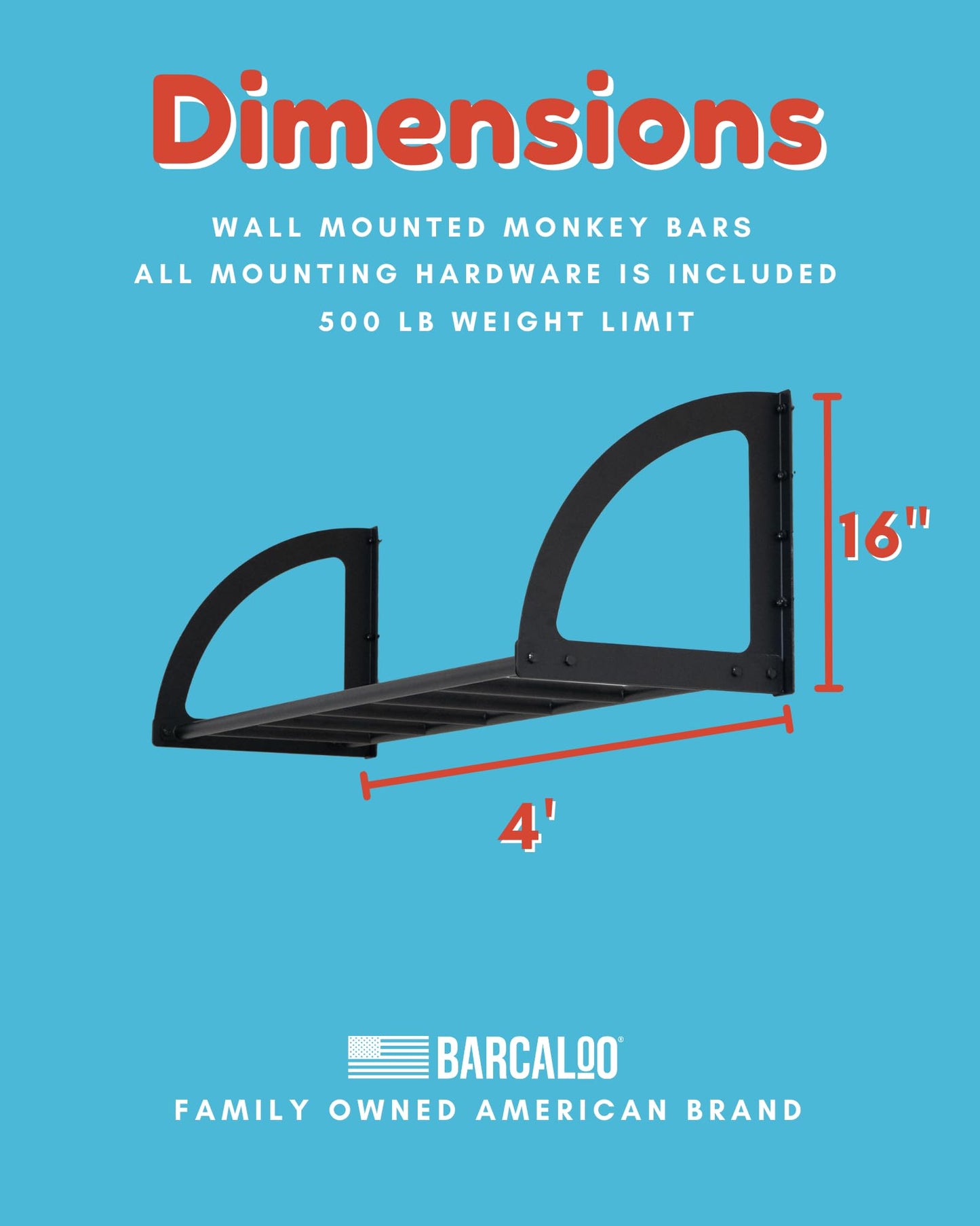 Barcaloo Kids Monkey Bars Indoor Playground Equipment, Jungle Gym for Climbing Indoors or Outdoor - 4ft Wall Mount Ceiling Alternative Climbers & Play Structures for Inside