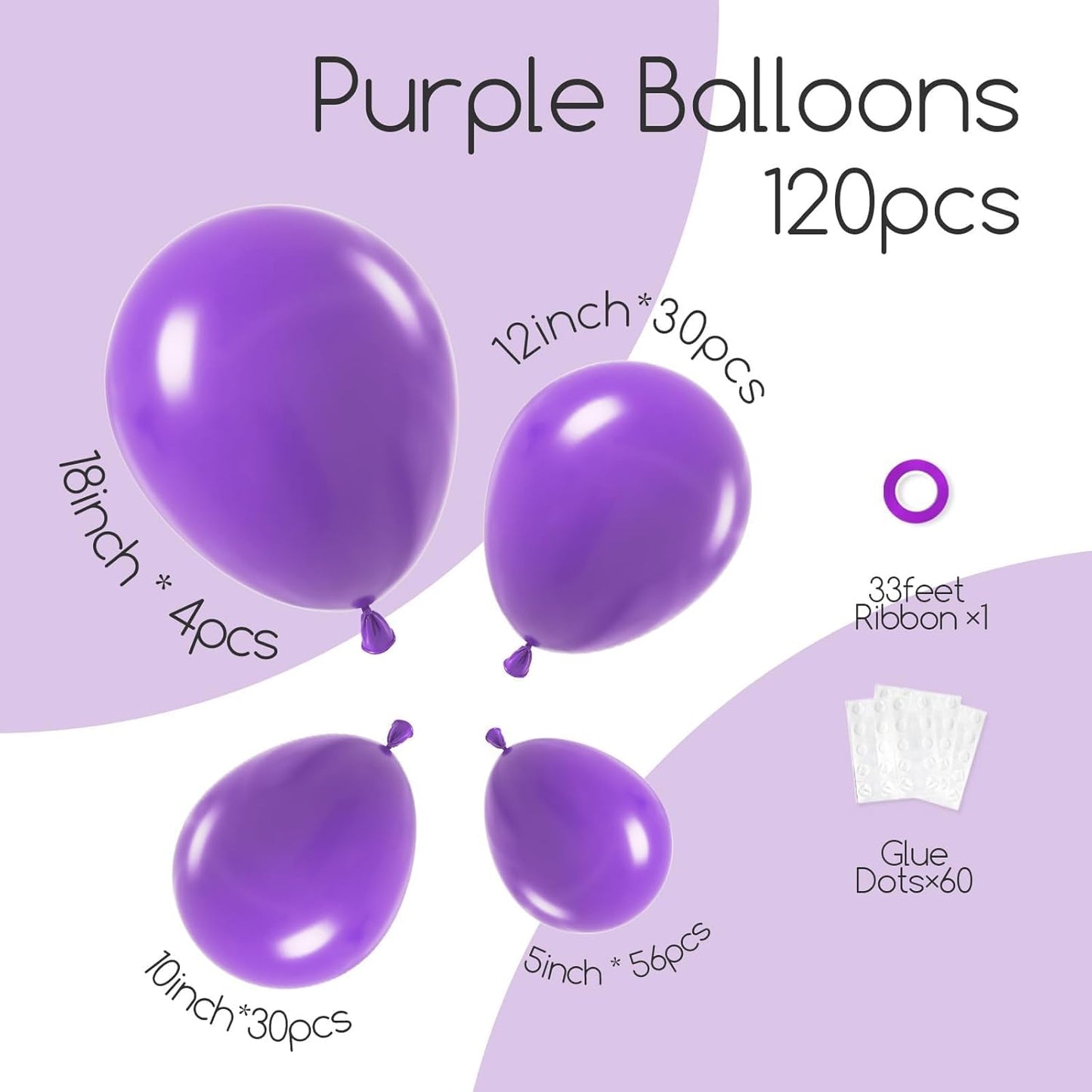 Purple Balloons Kit by [Brand Name] - 120-Piece Set with 5 to 18-Inch Sizes for Birthday & Baby Shower Decor