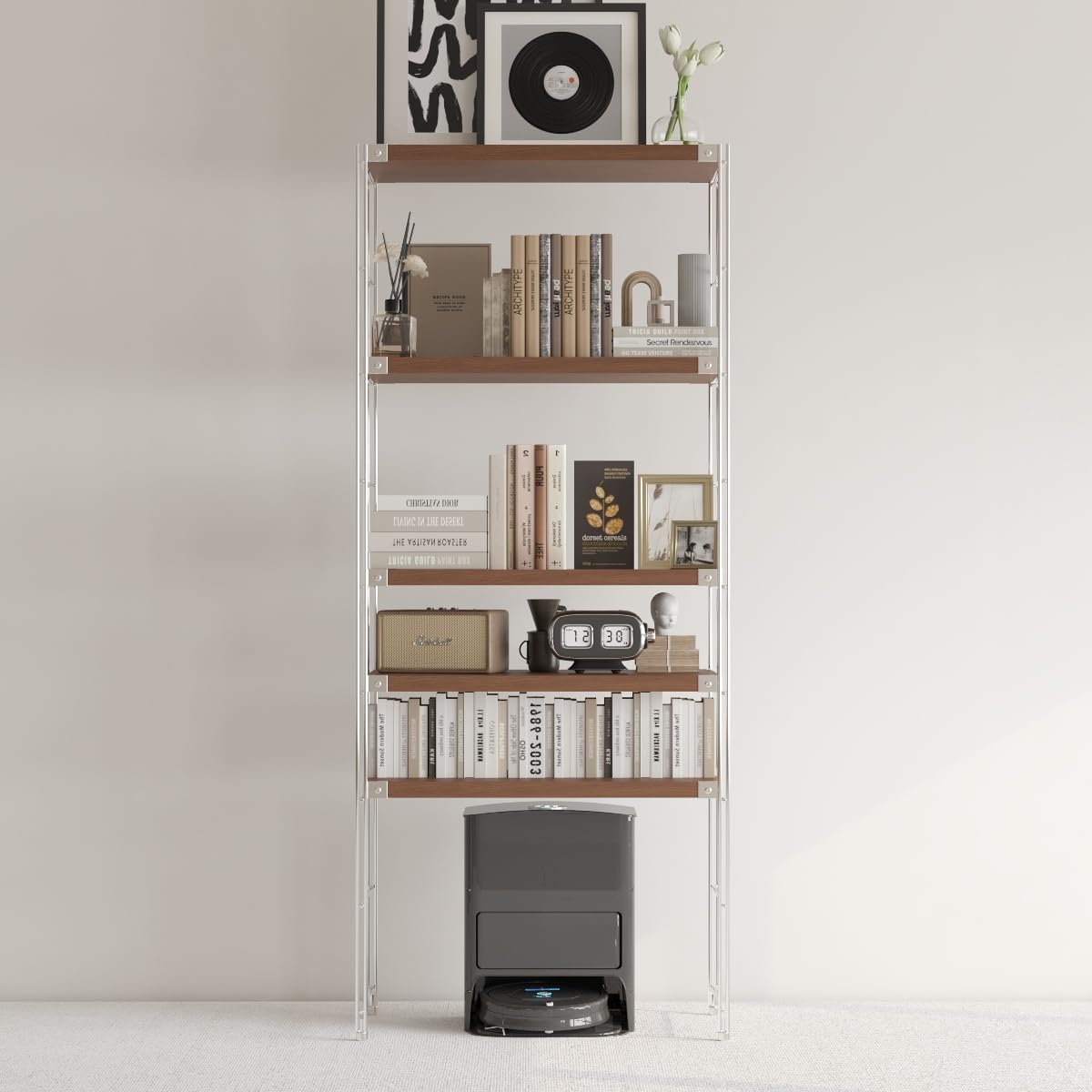 Achene 5-Tier Industrial Bookshelf, Storage Bookcase for Living Room, Bedroom, Home Office, Study Room, and Kitchen, 15.75"x27.56"x66.93" Inches (Walnut, 5T28IN)