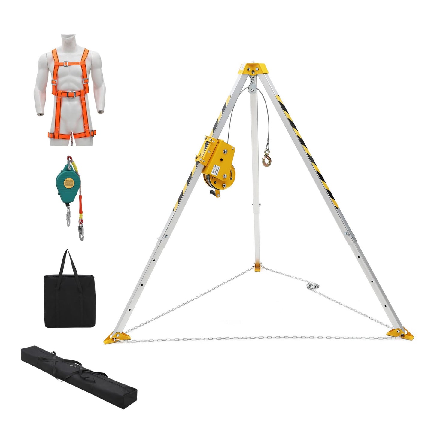 GAOMON Rescue Tripod Kit, Confined Space Tripod Kit, Heavy Duty Rescue Tripod Lifting Hoist 1200 Lbs Winch, 49 ft Cable Portable Kit, for Well, Sewer, Manhole, Tank