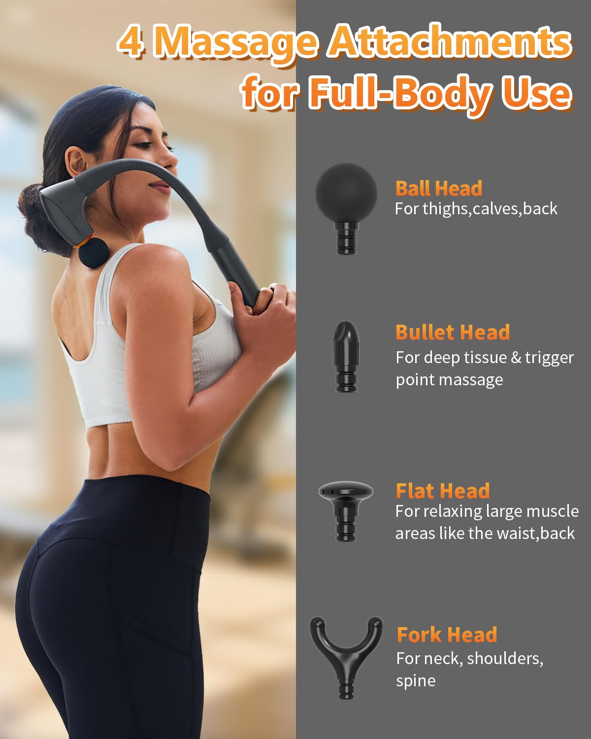 Detachable Massage Gun Deep Tissue For Shoulder,Neck, Arm, Thigh,Waist-Ergonomic Handheld Extension Back Massager For Pain Relief, Portable Muscle Massager, Best Gifts For Women Men, FSH-HSA-Eligible