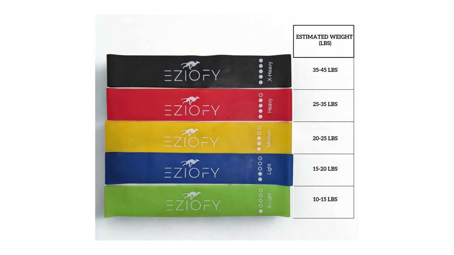 Eziofy Resistance Bands Set of 5 – Natural Latex Loop Exercise Bands for Legs, Glutes & Full Body – 10–45 lbs – Workout, Pilates, Physical Therapy – Includes Carry Bag