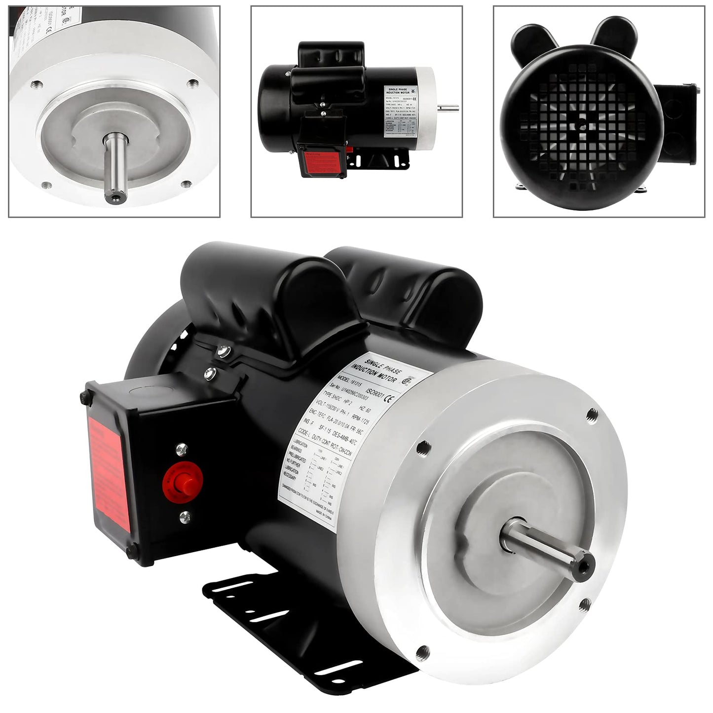 2HP Electric Motor 1750RPM General Purpose Single Phase Motor 115/230V 5/8" Shaft Diameter CW/CCW 60HZ TEFC