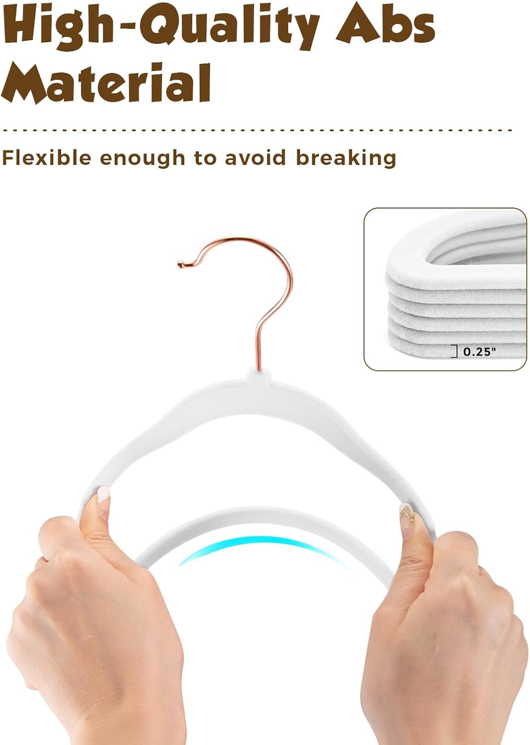Smartor Kids Velvet Hangers - 50 Pack Premium Non-Slip Felt Hangers for Toddler Clothes | 14 Inch, White with Rose Gold Hook