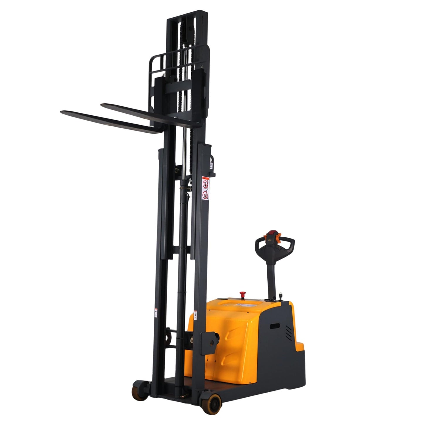 Apollo Stacker Full Electric Counterbalanced Material Lift 2200 Lbs Capacity 98" Lifting Height Powered Hydraulic Lifter with Straddle Forks Suitable for All Kinds of Pallets