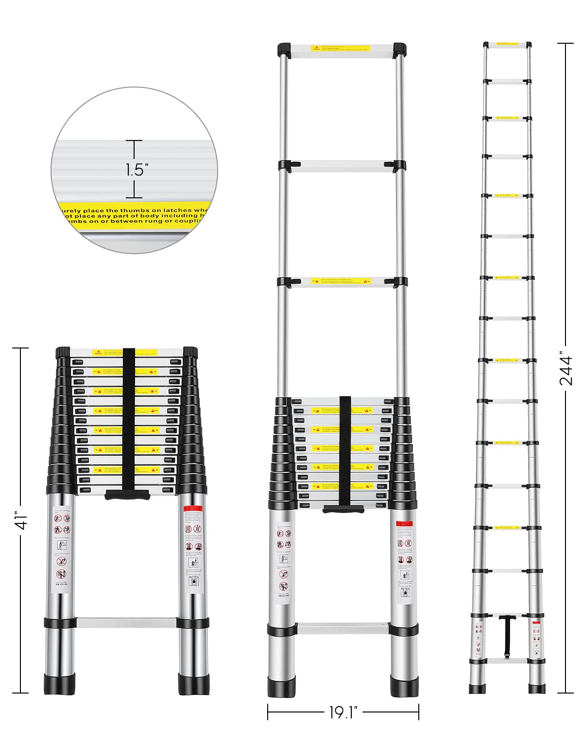 Telescoping Ladder, 20.3FT Aluminum Extension Ladder with 2 Replacement of Non-Slip Rubber Cover, Telescopic Ladder Portable Collapsible RV Ladder for Indoor Outdoor Work, 330 lb. Weight Capacity