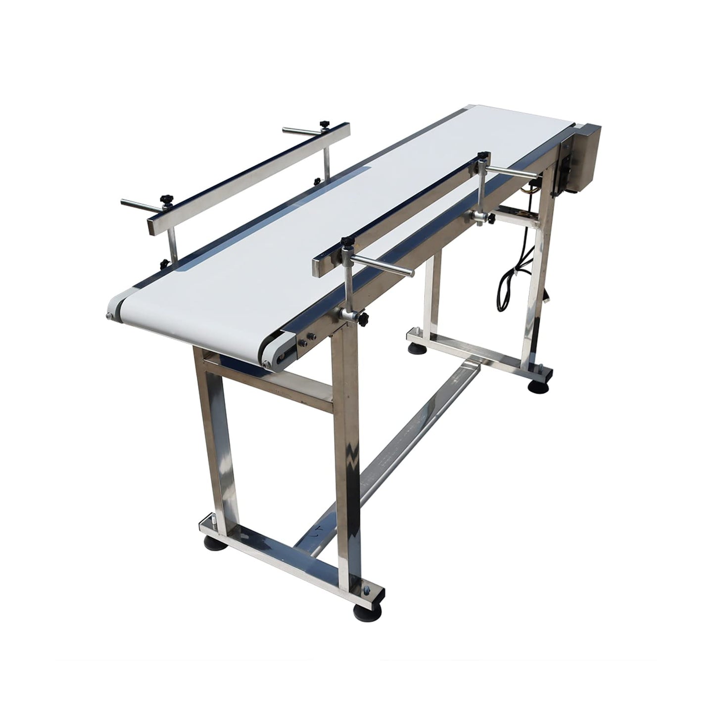 BREVELTION 53inch 110V Power Slider Bed PU Belted Conveyor Stainless Steel Belt Conveyor Industrial Transport Equipment 11.8inch Wide White