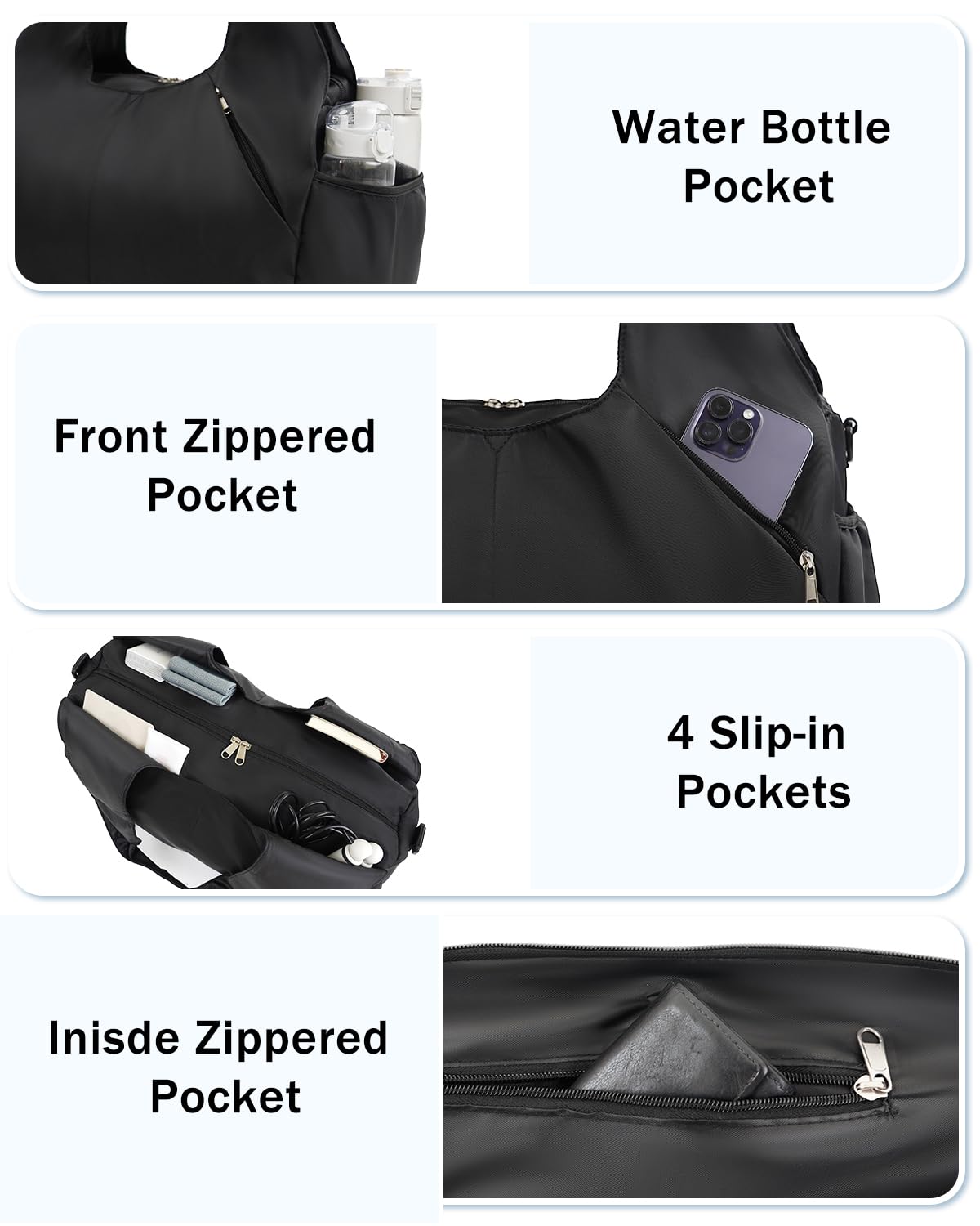 RHDZO Gym Bag for Women with Shoe Compartment Yoga Mat Bag with Wet Pocket and Water Bottle Holder Weekender Bag with Shoulder Strap, Black (Standard Bottle Fit)