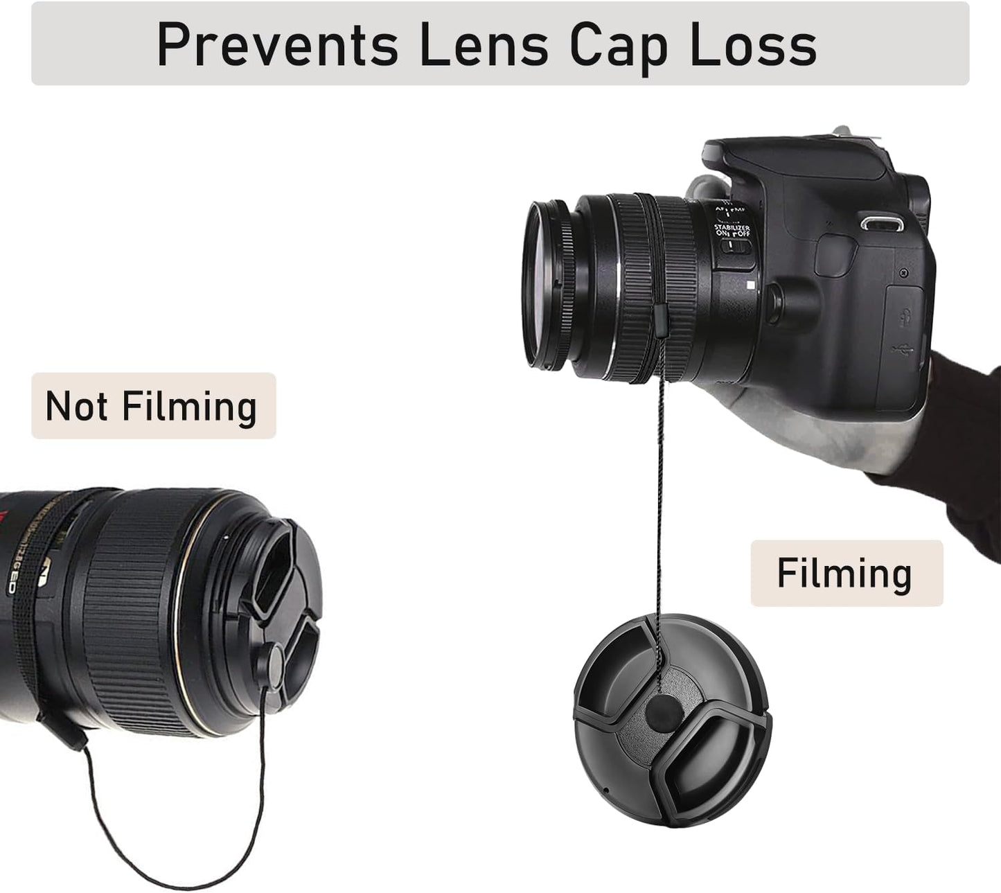 QQM 6 Pcs Lens Cap Keeper Cord, Camera Lens Cap Leash for DSLR & Mirrorless Lenses - Lens Cap Tether/Lens Holder