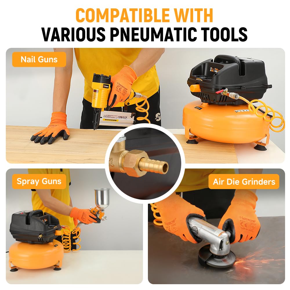 Hoteche 3 Gallon Air Compressor, 1/3HP Portable Air Compressor 100PSI Max Working Pressure, Oil-Free Compressor Tank for Tire Inflation, Spray Painting, Woodwork Nailing, 4700RPM