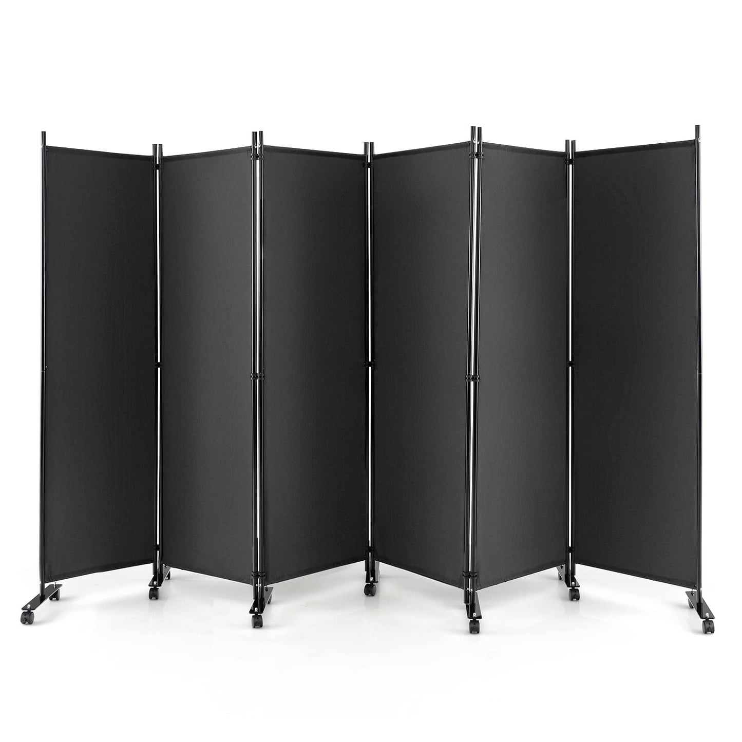 Giantex 5.7Ft 6-Panel Folding Room Divider with Rollers Grey- 132" Wide Large Rolling Foldable Privacy Screen, Lightweight Portable Wall Partition Separation Room Dividers with Wheels