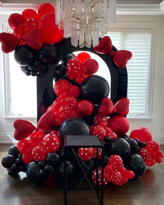 153Pcs Red & Black Balloon Garland Arch Kit - Stars & Confetti Latex Balloons for Birthday, Graduation & Party Decor