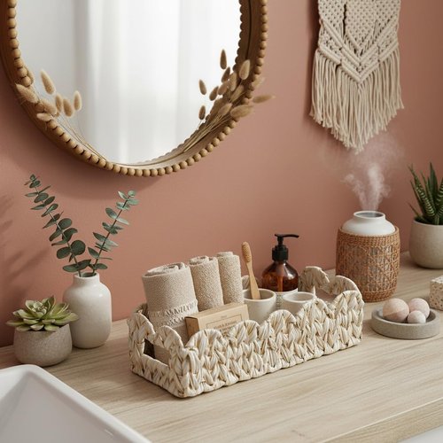Coeusy Scalloped Toilet Paper Storage Basket - Boho Wicker Decor for Bathroom & Living Room | Stylish & Functional