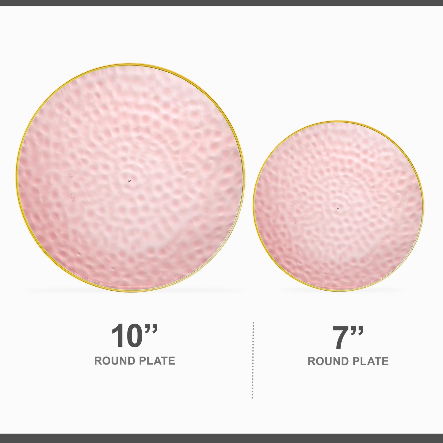 PLASTICPRO 128 Piece Combo Plates Set includes 64-7'' inch Plate & 64-10'' inch Plates Pink Hammered Plastic Party Plate Premium heavyweight Elegant, Disposable, Tableware, Dishes,
