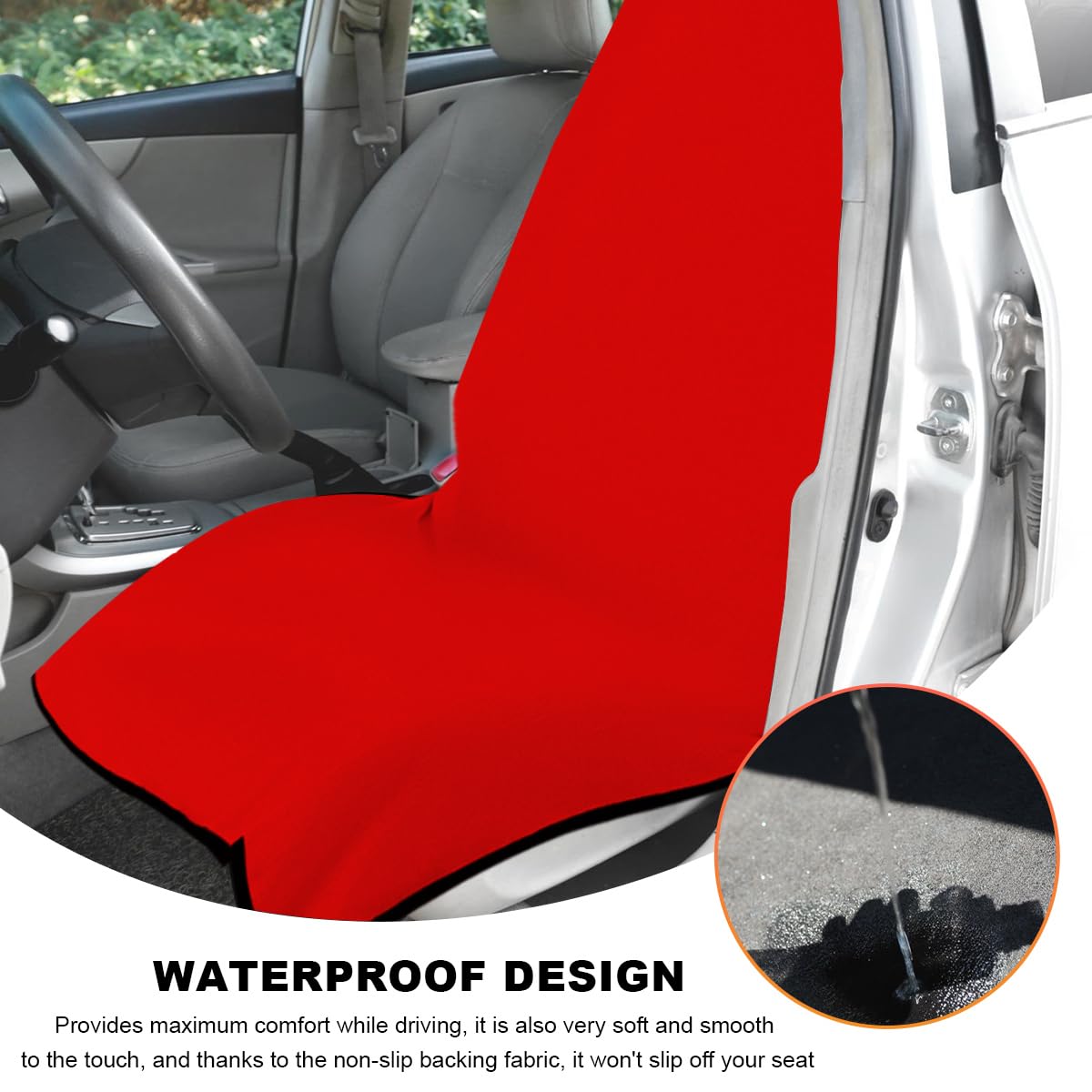 ZNDAW Waterproof Sweat Towel Car Seat Cover, Sweatproof Non-Slip Auto Seat Cover for Post Gym Workout, Running, Swimming, Beach, Universal Seat Protector for Car, SUV, Trucks, Sedan (Red)