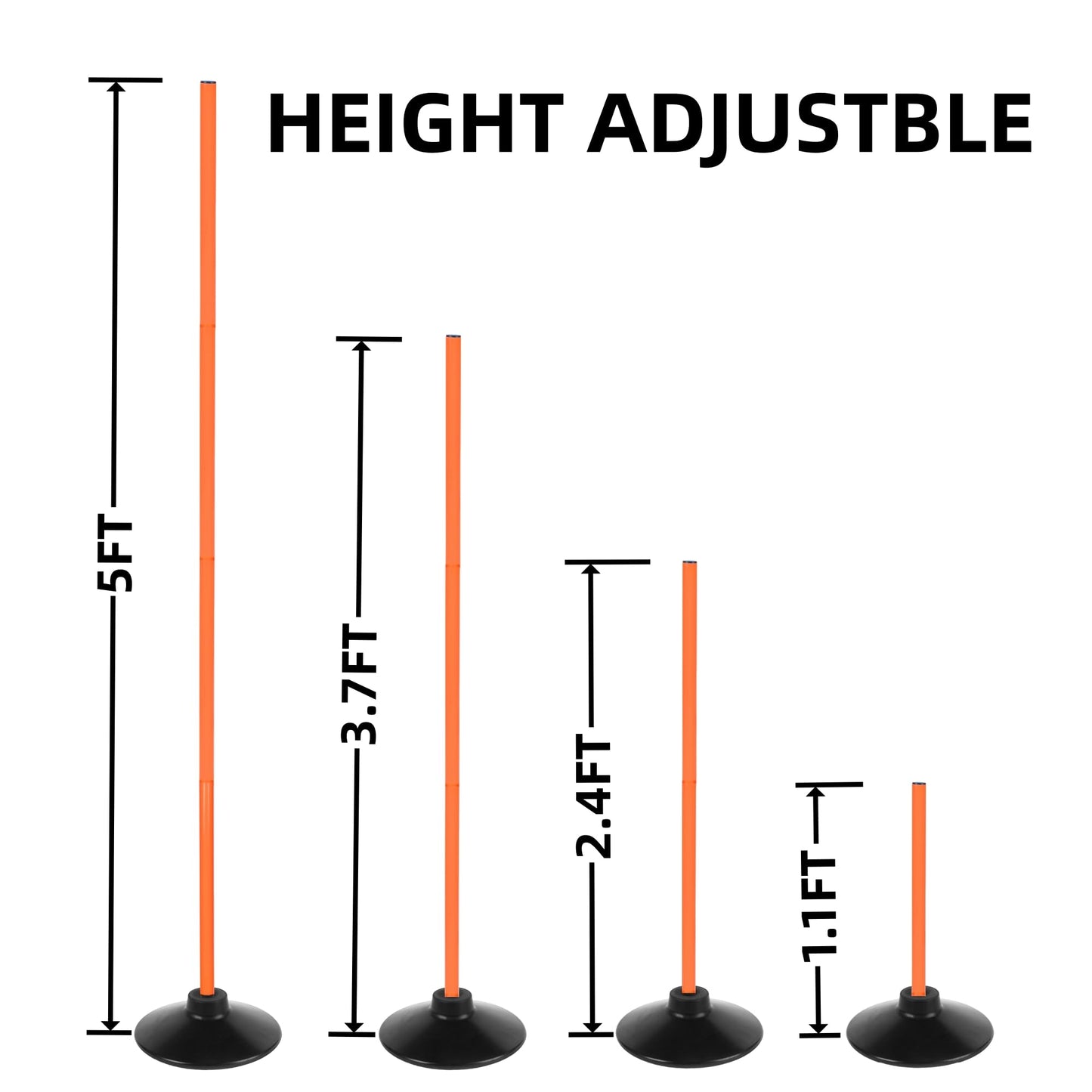 Nbguigdstr 6 Pcs 5 FT Adjustable Agility Training Poles for Soccer,Basketball,Football, Horse,Dog-Speed and Agility Training Equipment Sports Training Poles with Rubber Bases and Bag (Orange)