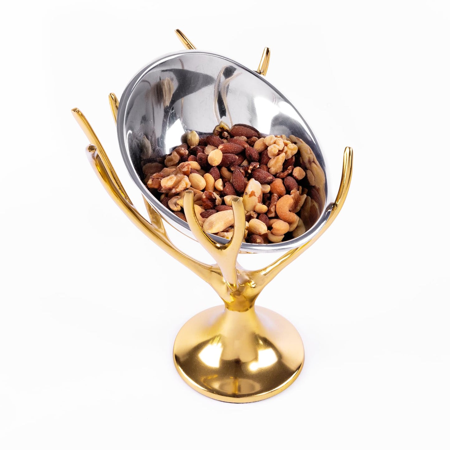 Decorative Gold Brass Branch & Aluminum Footed Bowl, Serving, Fruit, Treats or Catchall for a Table Centerpiece or Use as Pedestal Decor Piece - Serveware Home Decor, Wedding, Party, 10.1" x 9" style