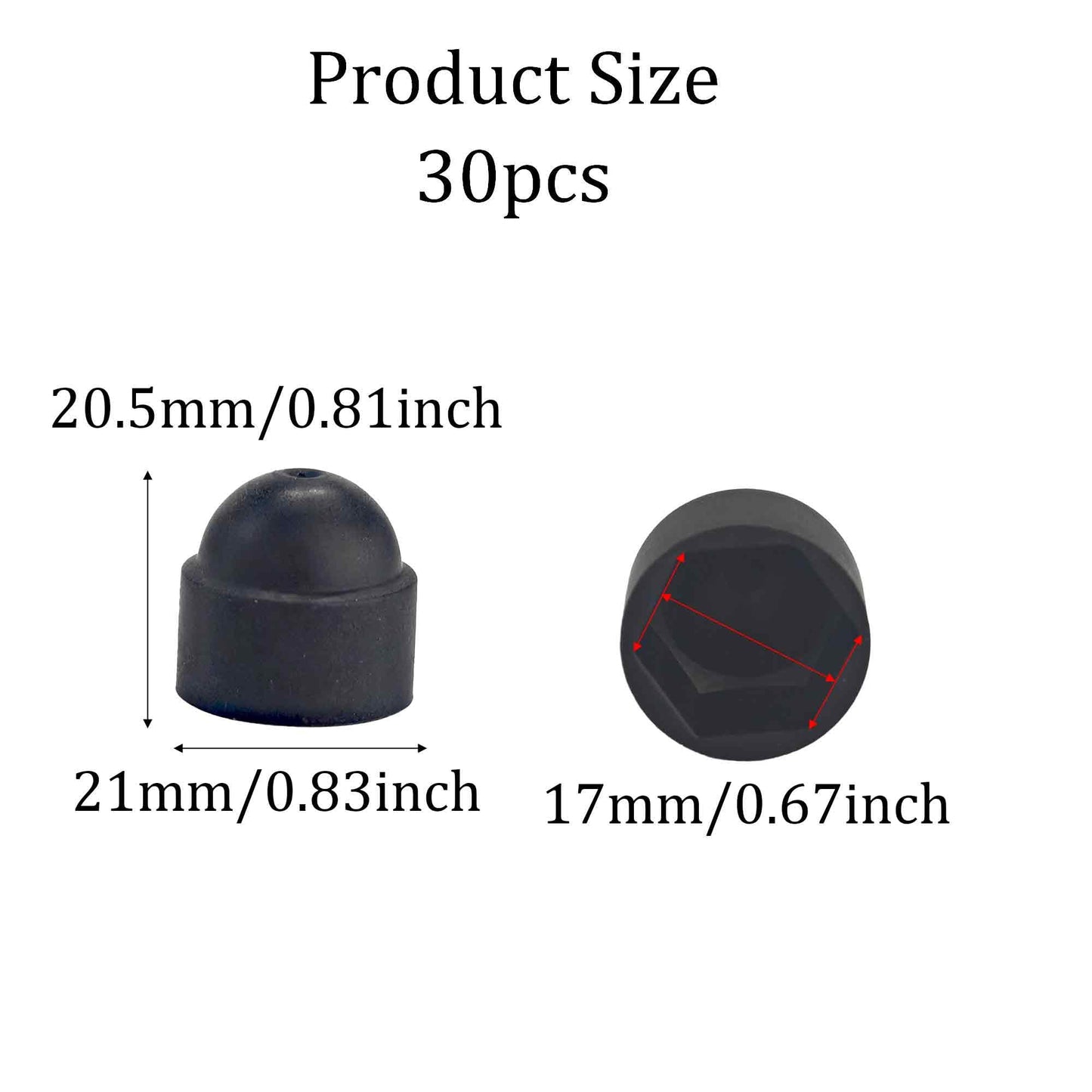 bskkw 30PCS M10x17x20.5mm Black Hex Bolt Nut Protection Caps, Plastic Dome Covers for Hexagonal Screws, Waterproof Decorative Caps for Exposed Hardware