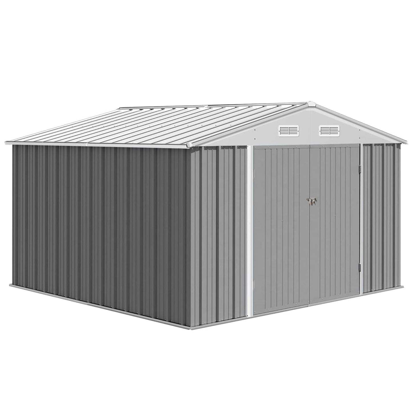 12X10FT Metal Outdoor Storage Shed, Galvanized Steel Garden Tool Shed with with Lockable Door & Vents,Waterproof All-Weather Utility Tool Shed for Lawn Mower, Bike