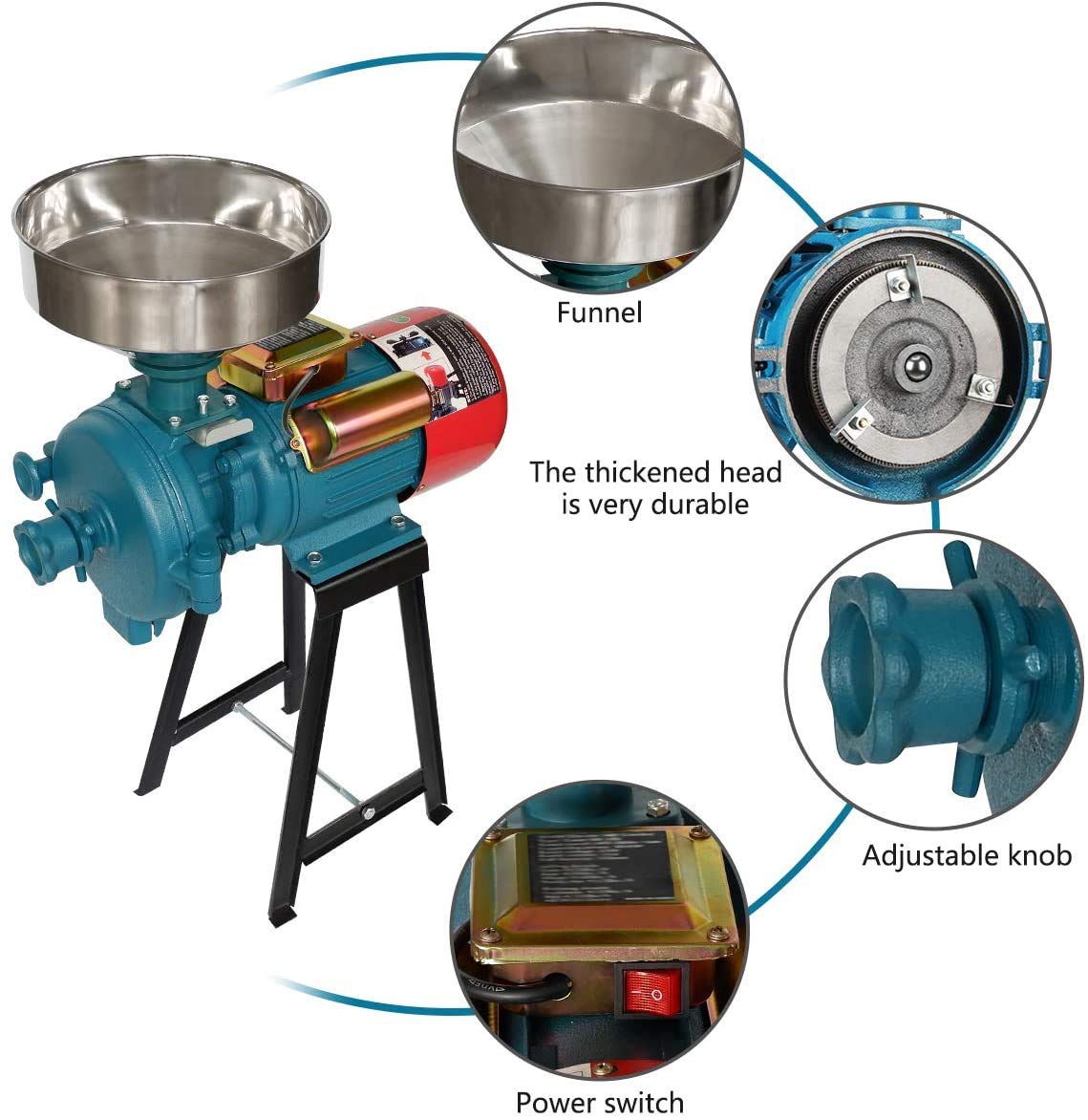Electric Grain Grinder Mill, 3000W 110V Corn Grinder Mill Electric, Dry Cereals Rice Coffee Wheat Corn Mills with Funnel, Grain Grinders Mils Powder Machine